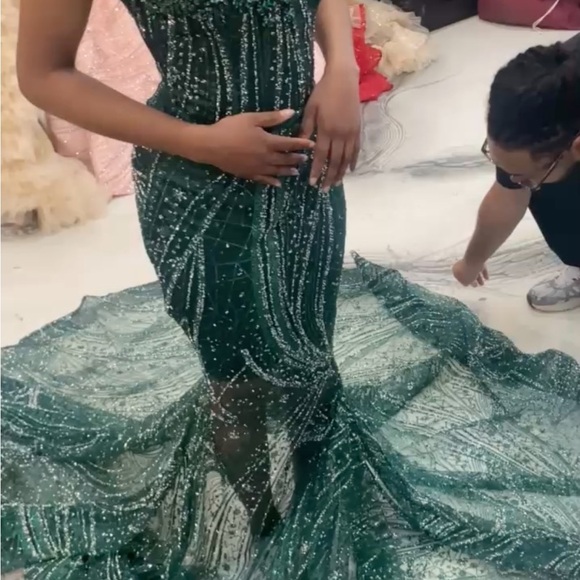 Dazzling Green Beaded Evening Dress